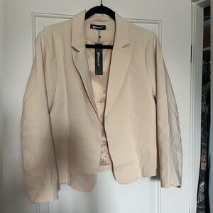 Allegra K Cream Blazer Structured Notched Lapel